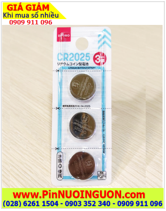 DAISO CR2025, Pin đồng xu 3v lithium DAISO CR2025 DL2025 chính hãng _thi trường nội địa Nhật, Vỉ pin ghi chữ Nhật / Loại Vỉ 3viên
